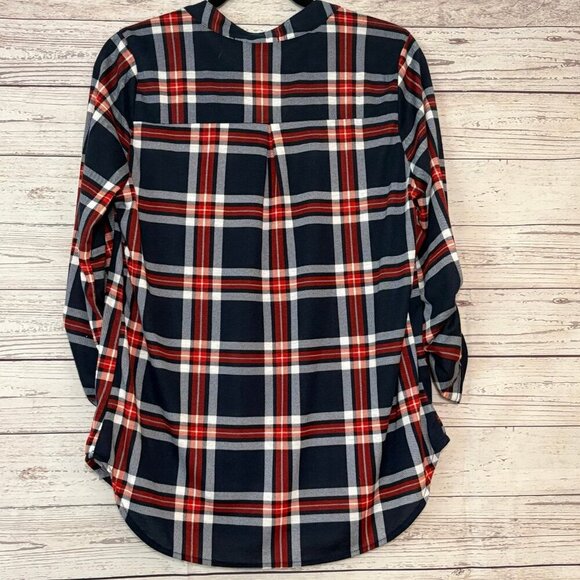 Always Indigo Half Zip Plaid Blouse XL - Picture 8 of 10